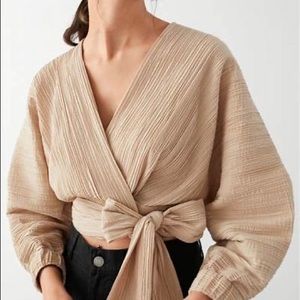 & Other Stories Stockholm Atelier Wide Sleeve Pliseé Wrap Blouse